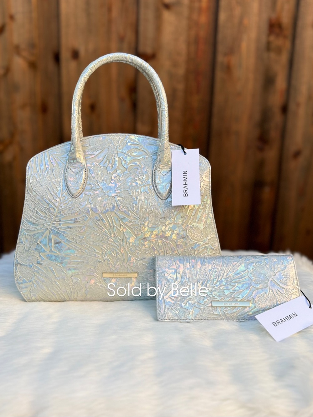 NWT Brahmin Rosetta Silver Serenade Ady Wallet SET
